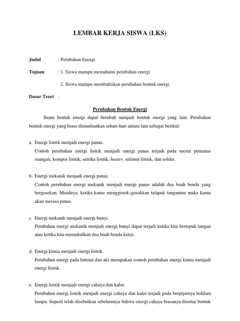 Lks Perubahan Bentuk Energi