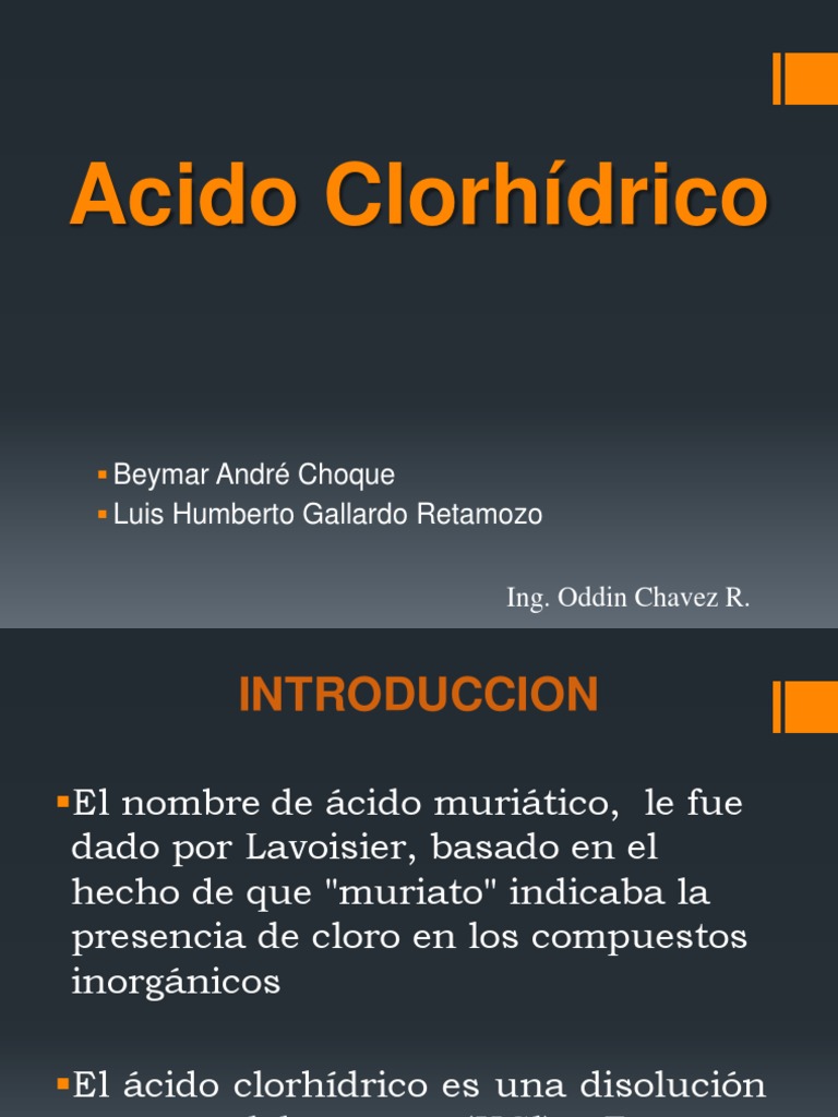 Acido Clorhidrico 2012 Ácido clorhídrico Elementos