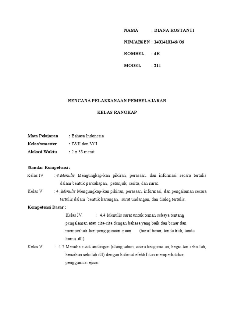 Rpp Pembelajaran Kelas Rangkap Model 211 Kelas 2 Dan 3 Semester 1 Seputar Model