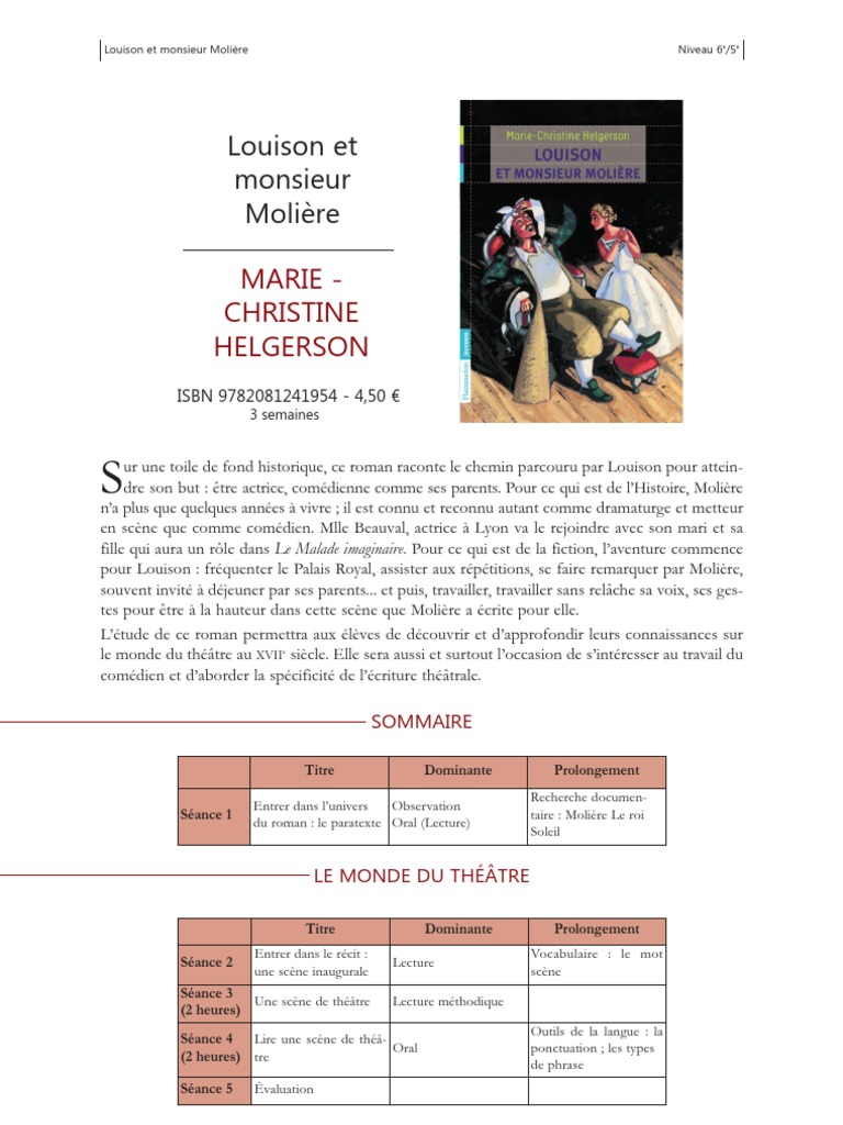 La Jeunesse De Molière Résumé Par Chapitre Louison Et Monsieur Molière | PDF | Molière