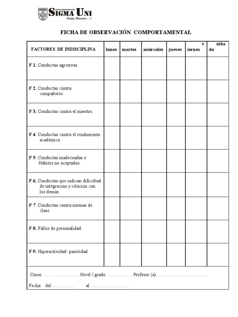 Ficha De ObservaciÓn Comportamental