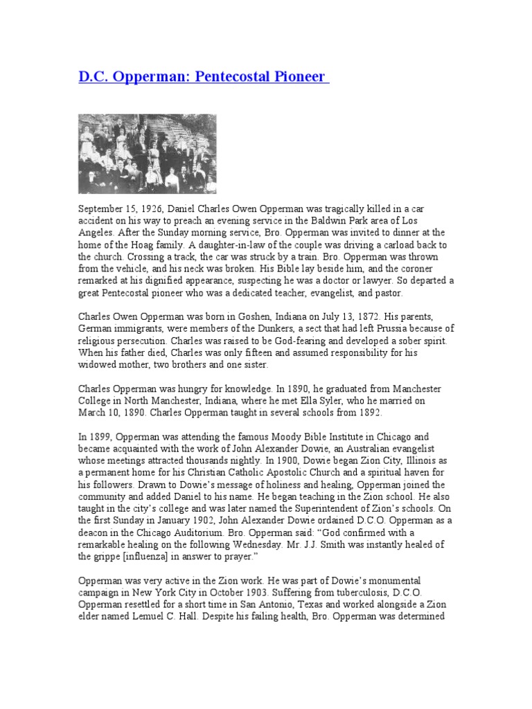 D.C. Opperman: Legacy of a Pentecostal Pioneer | PDF | Monotheistic ...