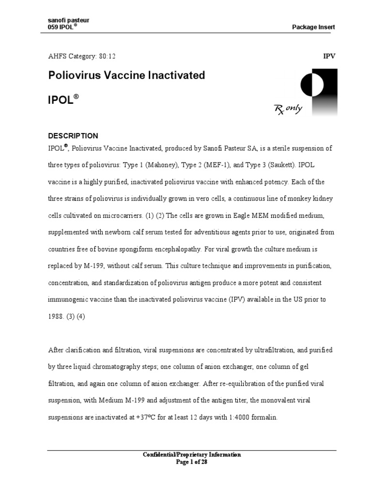 IPOL Package Insert | PDF | Poliomyelitis | Vaccines