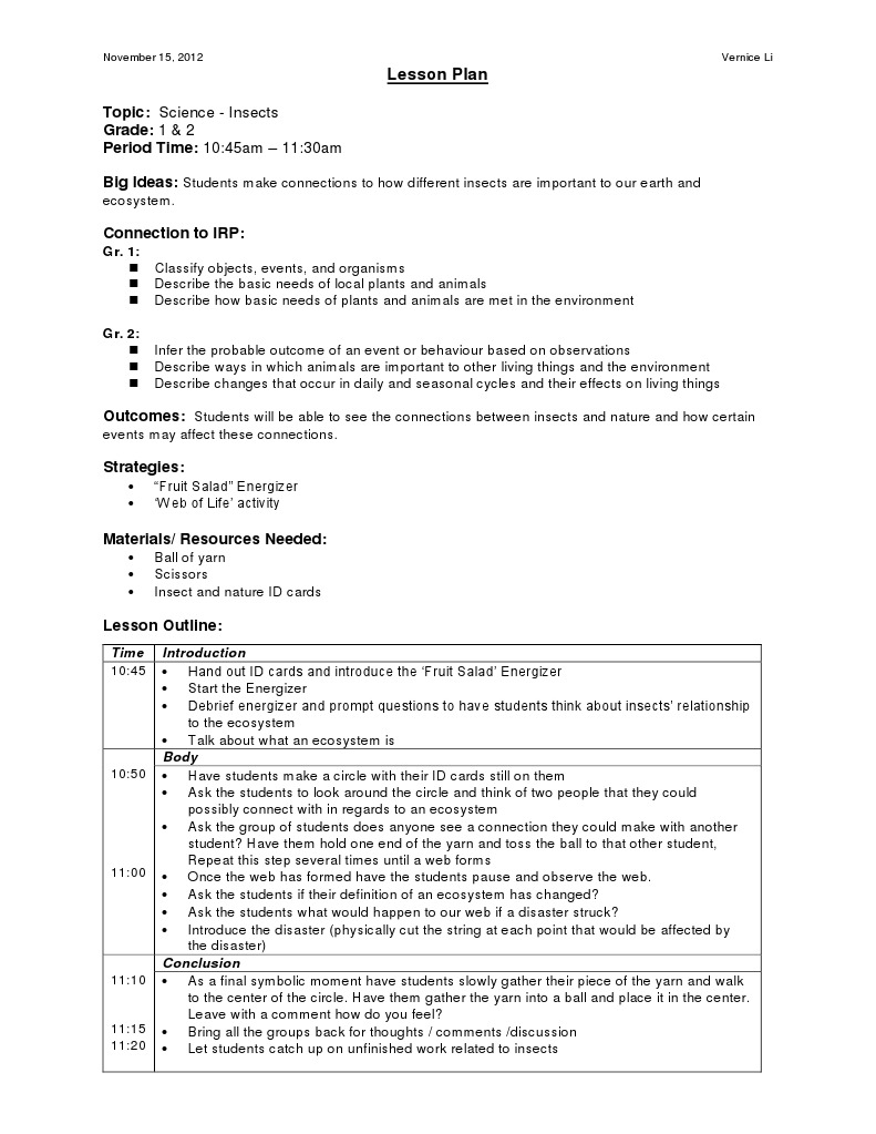 Insect Ecosystem Lesson Plan for Grades 1-2 | PDF | Ecosystem | Species