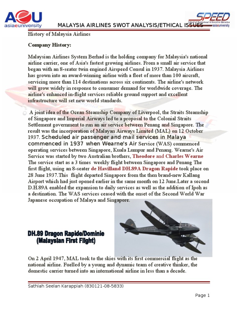 Malaysia Airlines: History and SWOT Analysis | PDF | Airlines | Low ...