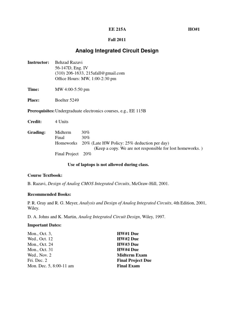 EE 215A: Analog IC Design Course | PDF