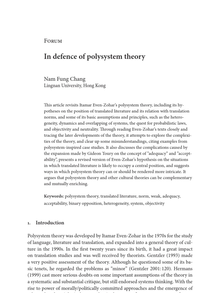 In Defence of Polysystem Theory | PDF | Translations | Norm (Social)