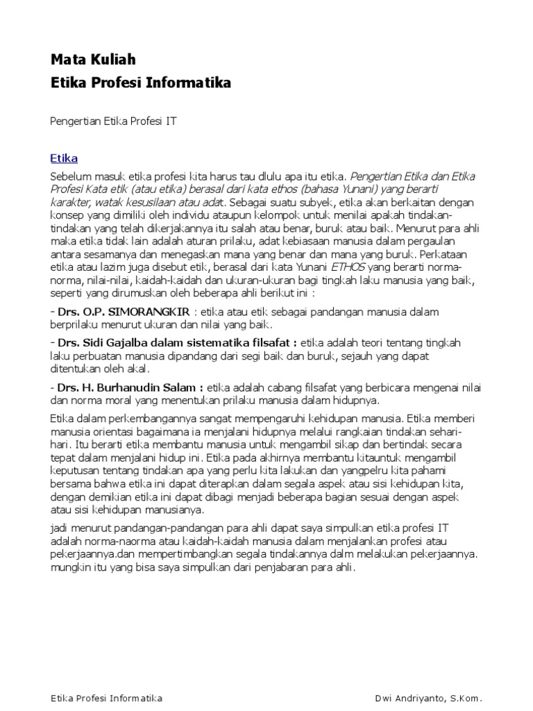 Materi Etika Profesi Informatika Pdf