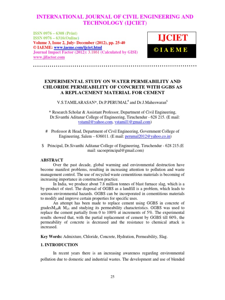 Experimental Study On Water Permeability and Chloride Permeability of ...