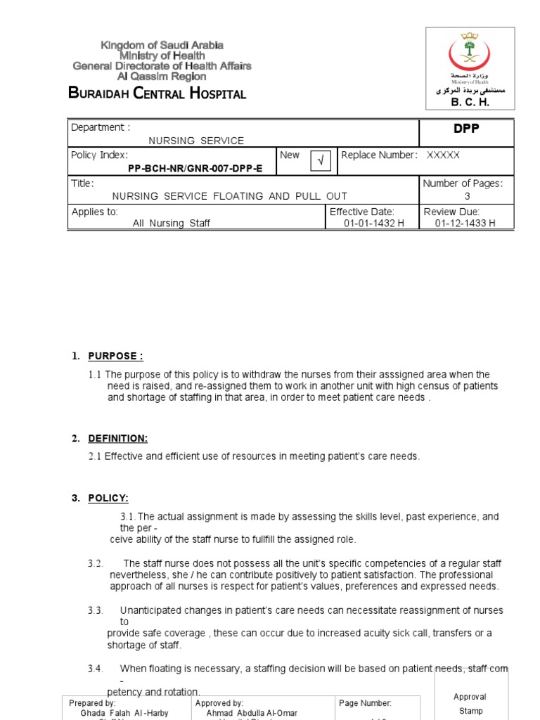 7 - Nursing Service Floating and Pull Out | PDF | Expert | Nursing