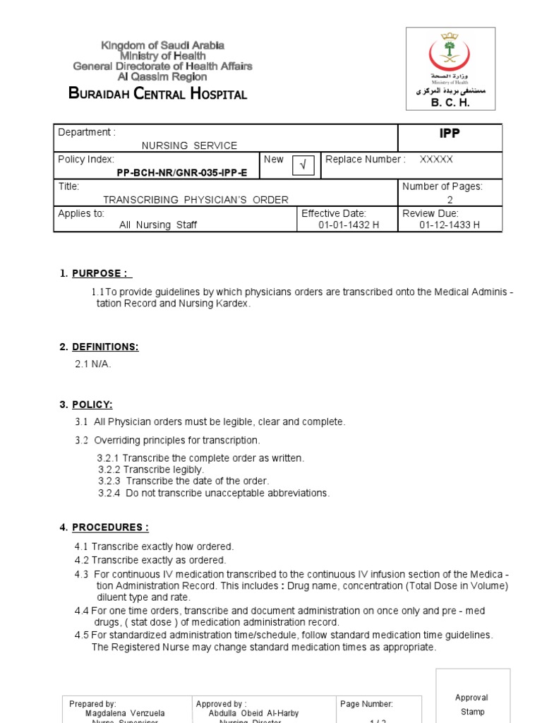 Guidelines for Transcribing Orders | PDF | Drugs | Pharmaceutical Sciences