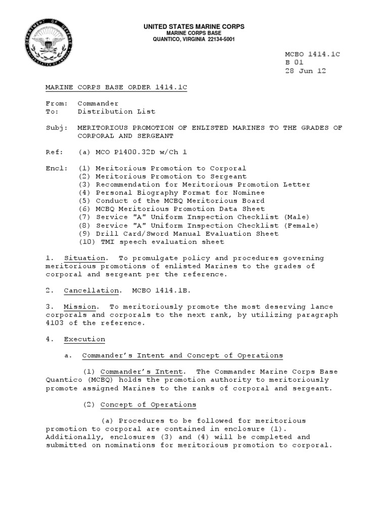 Meritorious Promotion Procedures for Marines | PDF | Corporal | Sergeant