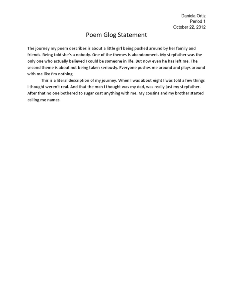 Poem Glog Statement: Daniela Ortiz Period 1 October 22, 2012 | PDF