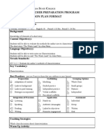 N S C Teacher Preparation Program Lesson Plan Format: Description of Classroom: Background: Content Objective(s)