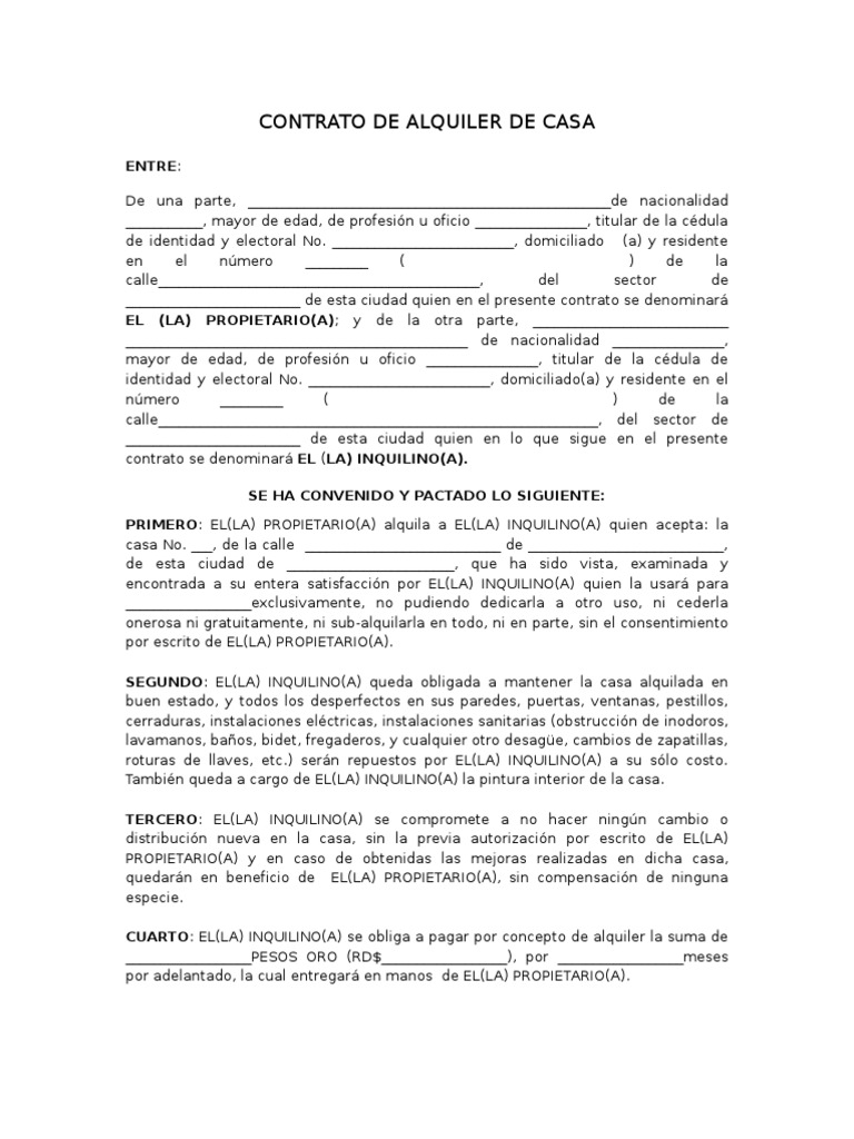 01 - Contrato de Alquiler de Casa RD | PDF | Propiedad | Alquiler