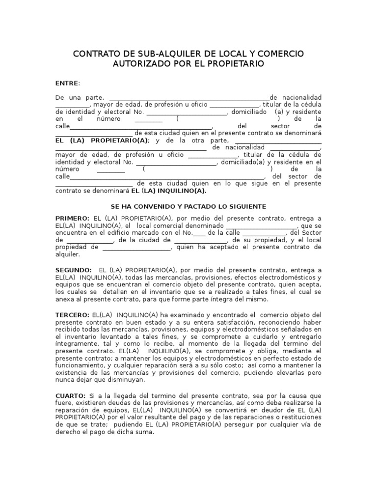 07 - Contrato de Sub-Alquiler de Local y Comercio Autorizado Por El ...