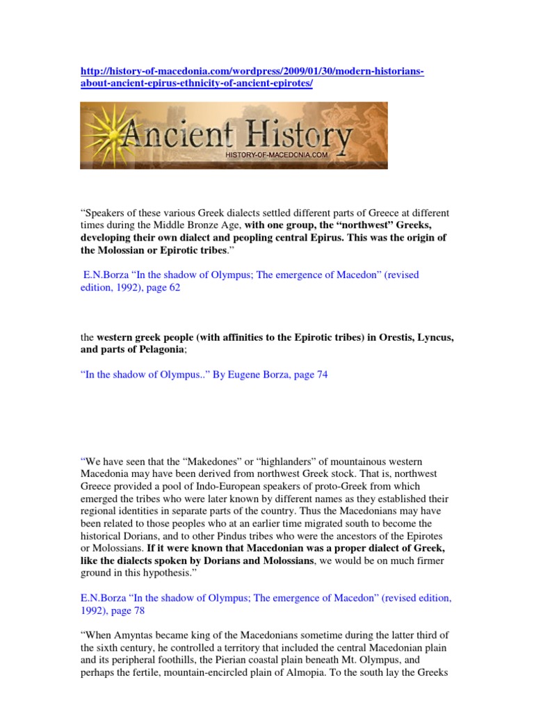 Modern Historians About Ancient Epirus Ethnicity of Ancient Epirotes