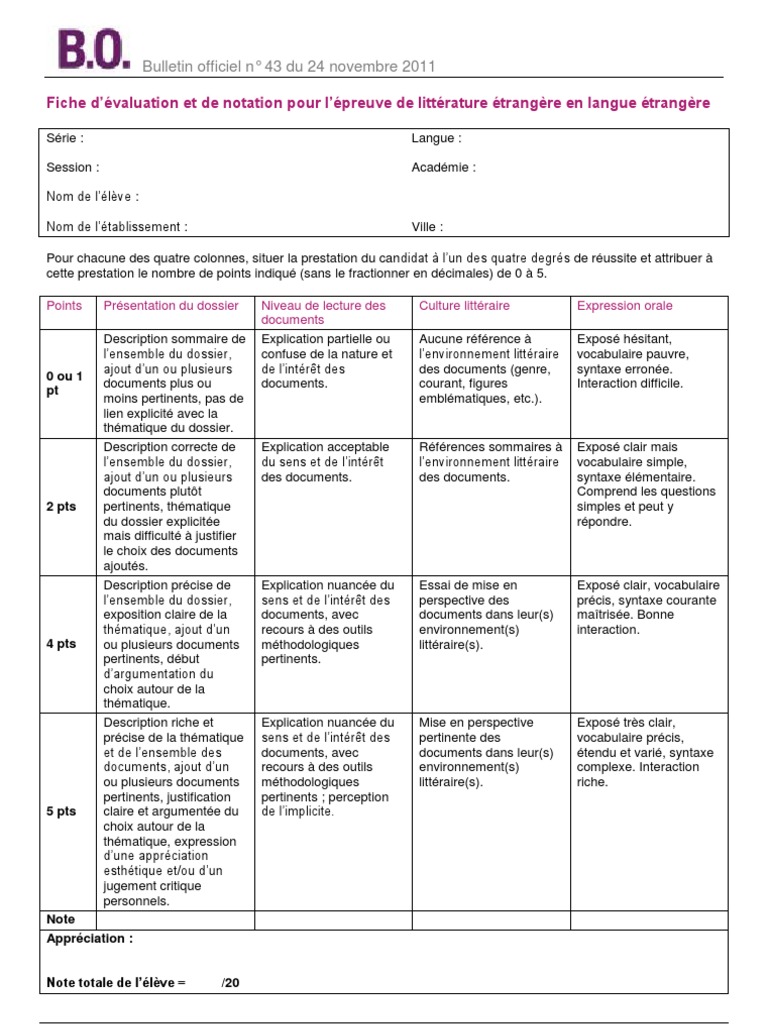 Grille évaluation EO Littérature étrangère