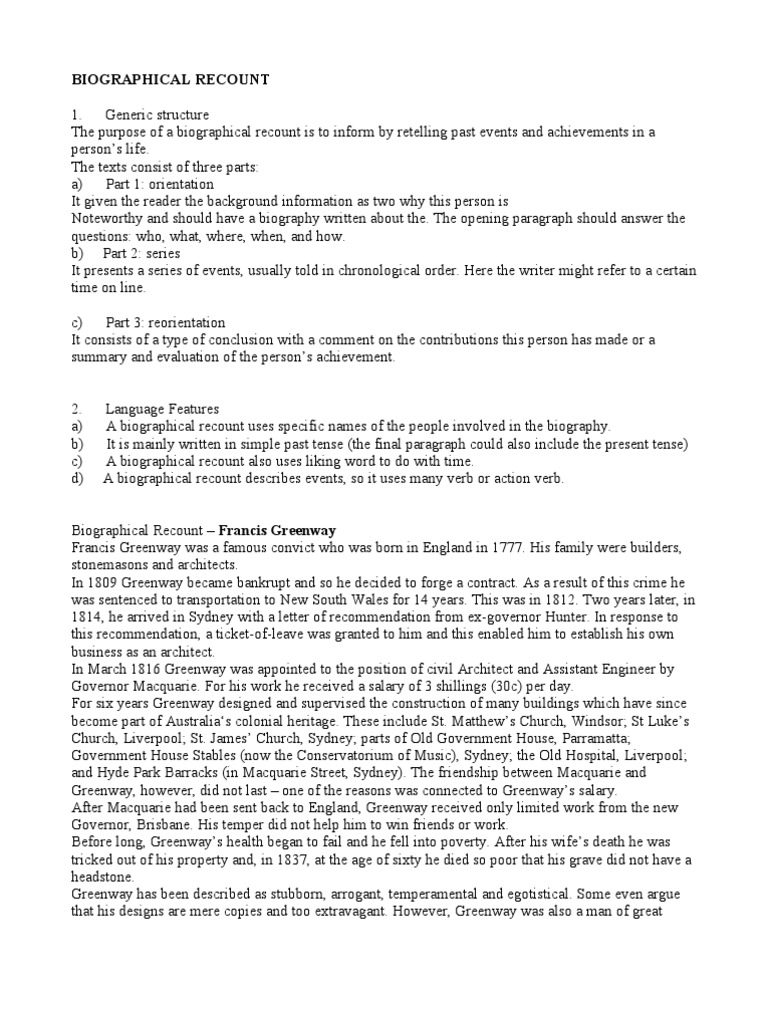 Biographical Recount Text | PDF | Sydney