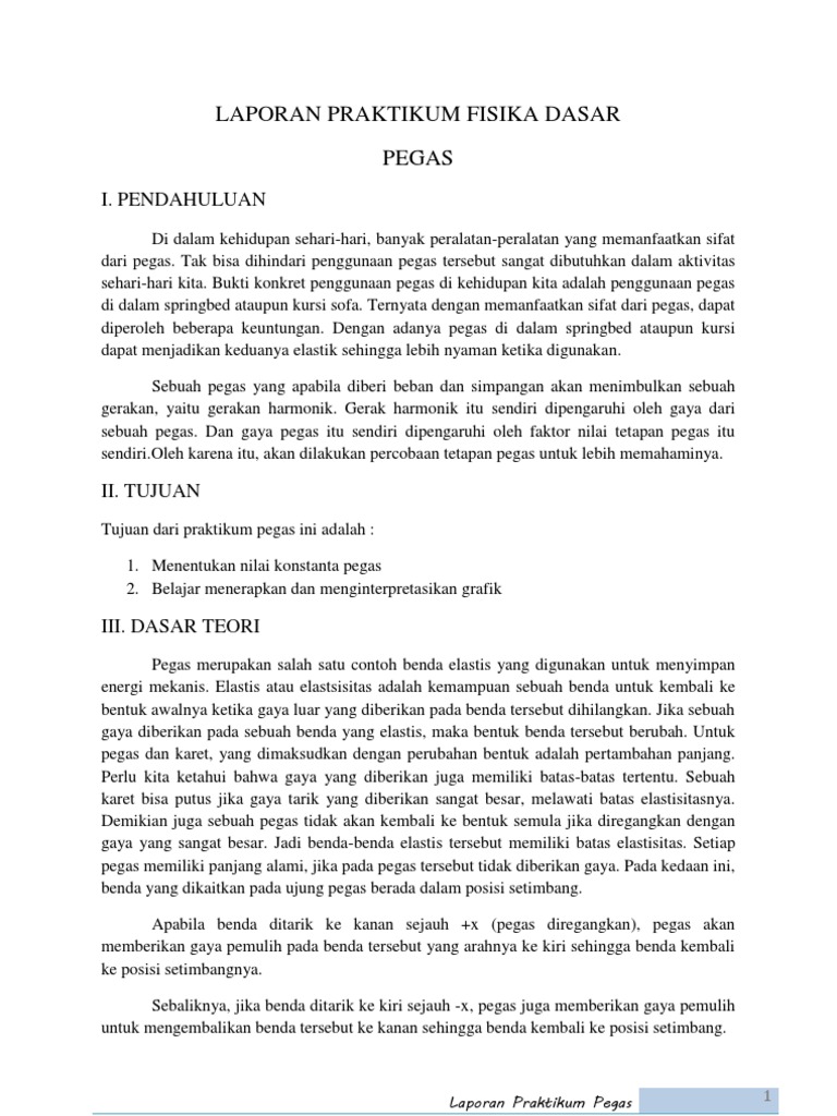 Laporan Praktikum Fisika Dasar Konstanta Pegas