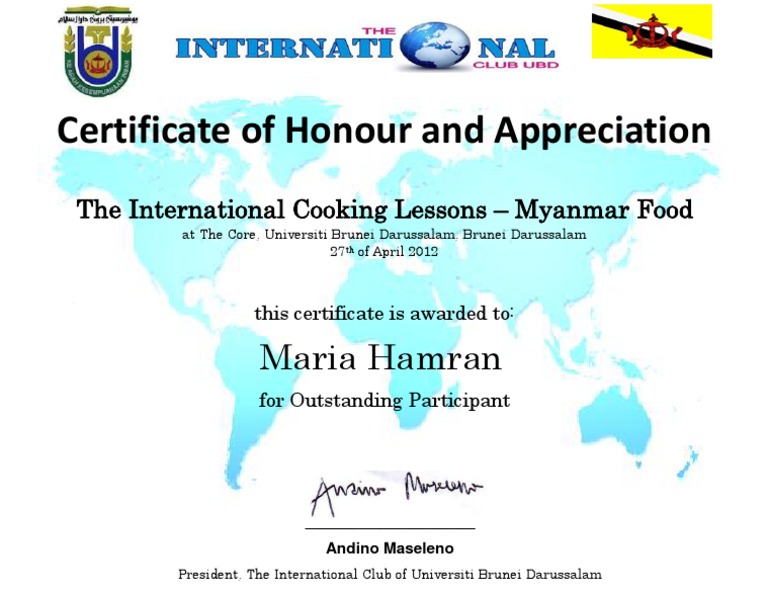 Certificate of Appreciation for Cooking | PDF | Career & Growth ...