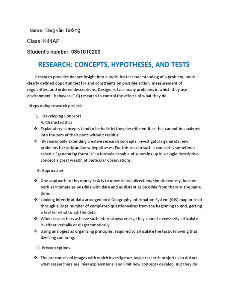 Concepts and Hypotheses in Research | PDF | Hypothesis | Psychology
