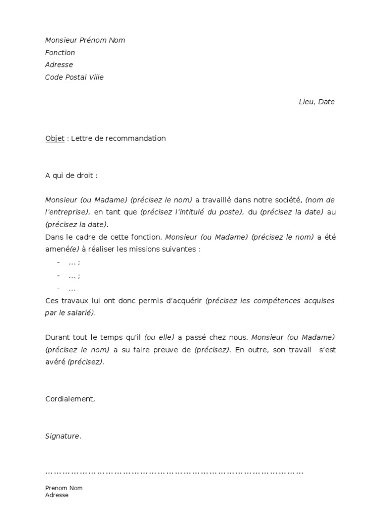 2 lettres de recommandation de professeurs