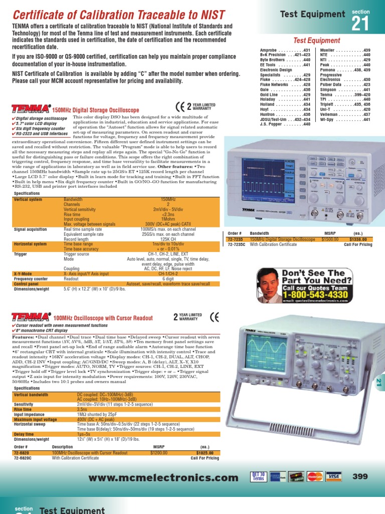 Certificate of Calibration Traceable to NIST Electrical Engineering
