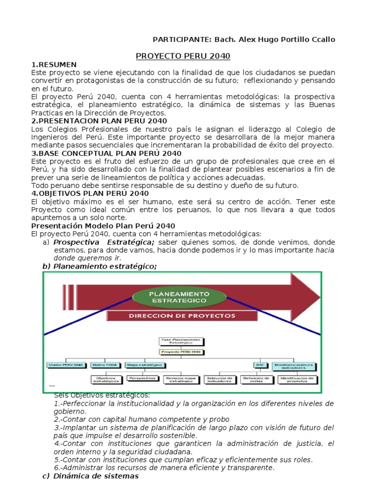 Proyecto Peru 2040 Alex | PDF | Planificación | Perú