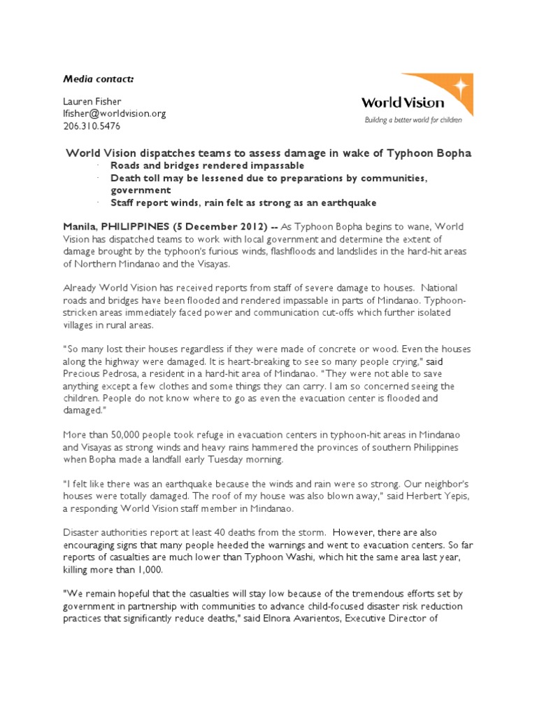 RELEASE - Damage Assessment Typhoon Bopha 120512 | PDF | Tropical ...