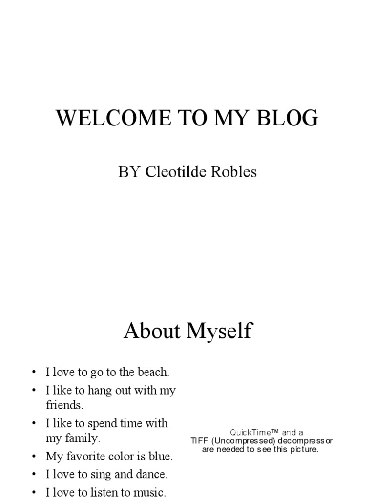 Welcome To My Blog: BY Cleotilde Robles | PDF