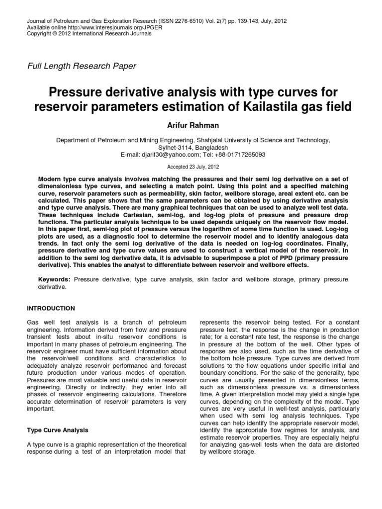 Pressure Derivative Analysis With Type Curves For | PDF | Petroleum ...