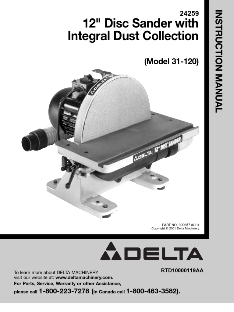 Delta Manual 12 Inch Disc Sander Model 31120 (Not Scanned) PDF