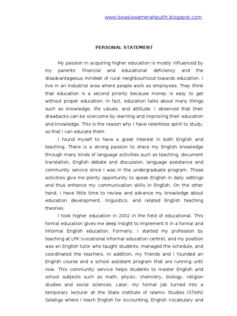 example personal statement english literature