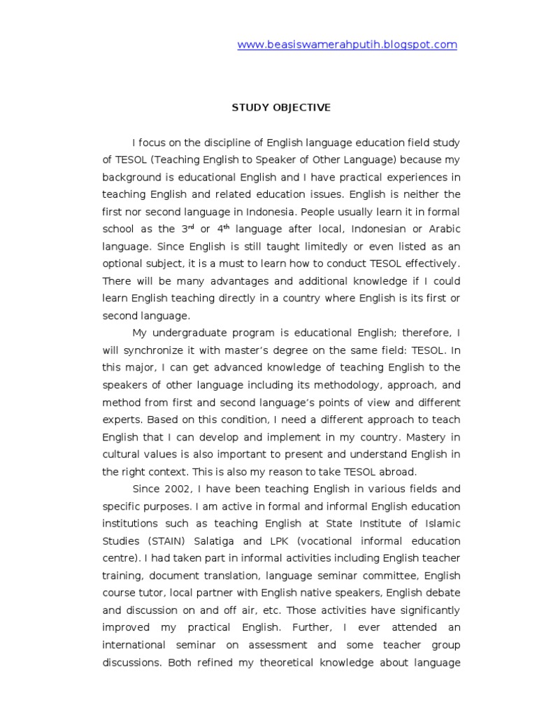 Study Objective PDF Teaching English As A Foreign Language