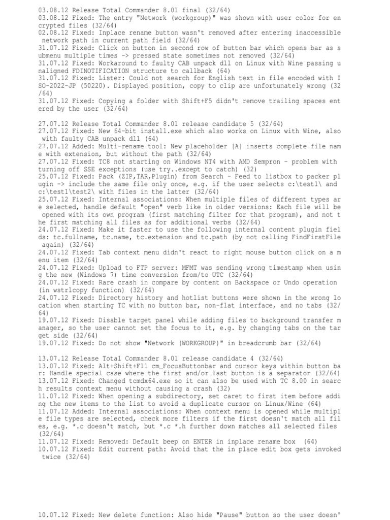 Total Commander 8.01 Release Notes | PDF | Computer File | Menu (Computing)