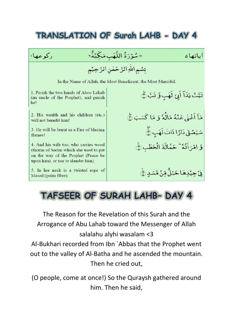 Tafsir Of Surah Lahab Muhammad Monotheistic Religions