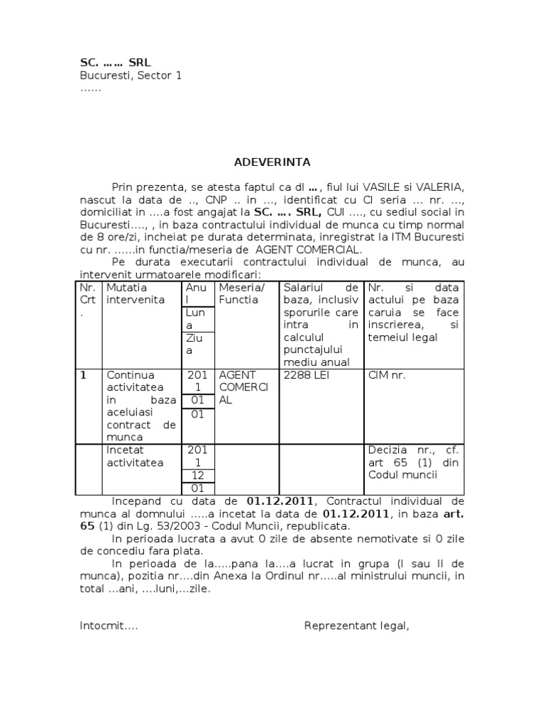 Adeverinta Vechime Firma