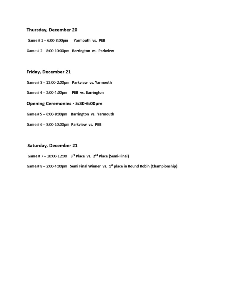 Local Sports Tournament Schedule | PDF