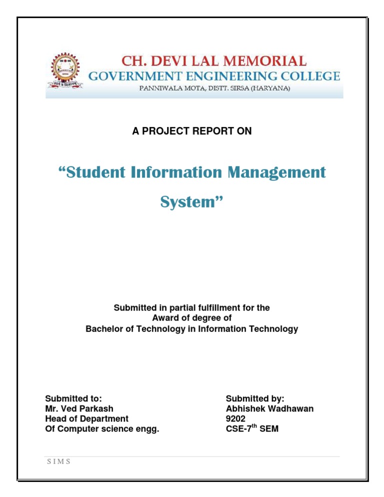 "Student Information Management System": A Project Report On | PDF