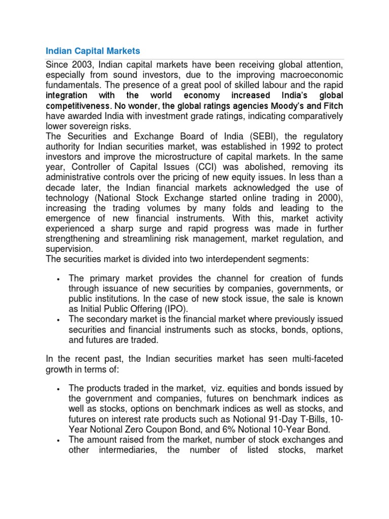 Overview of Indian Capital Markets | PDF