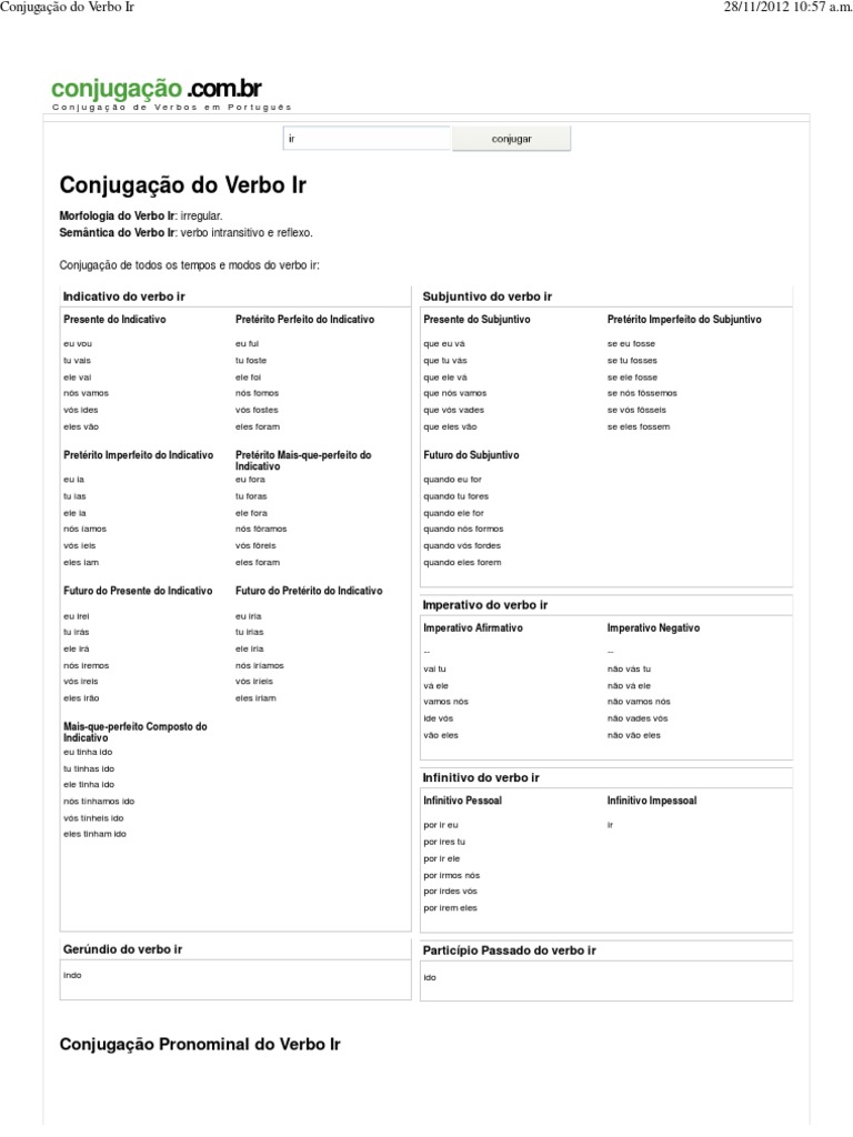 Conjugação Do Verbo Ir | PDF | Tempo Gramatical | Regras
