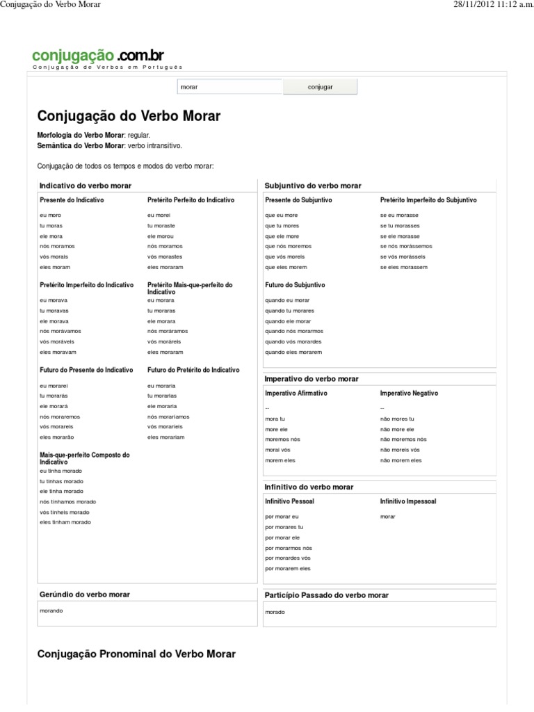 Conjugação do Verbo Morar | PDF | Tipologia linguística | Filologia