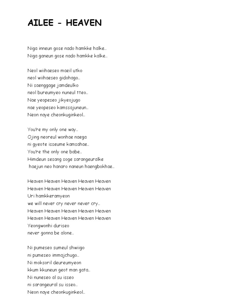 Lirik Lagu Heaven Ailee