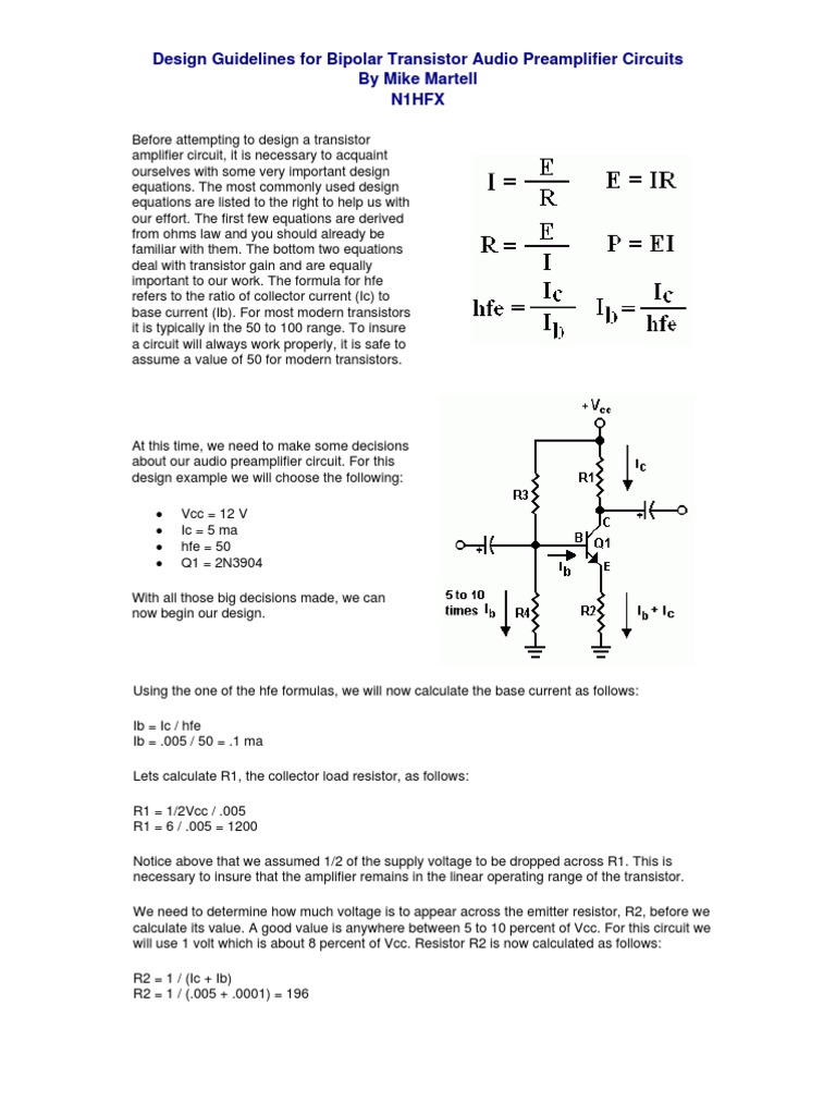 Bipolar Transistor Preamplifier Design | PDF | Amplifier | Transistor