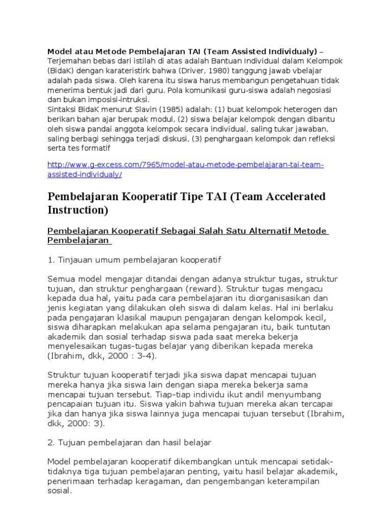 Model Atau Metode Pembelajaran TAI | PDF | Karier & Perkembangan