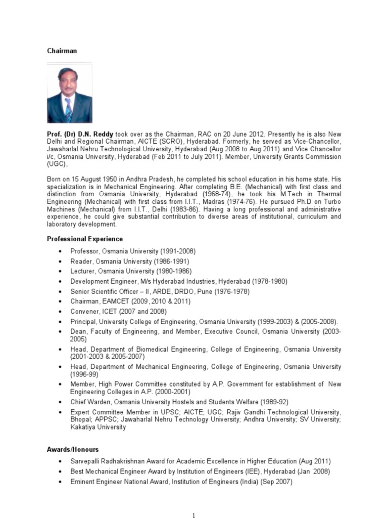 D.N. Reddy: Academic and Leadership Profile | PDF | Air Conditioning ...