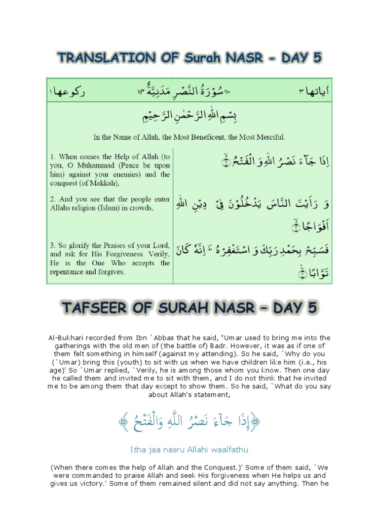Tafsir Of Surah Nasr Islamic Texts Religious Faiths
