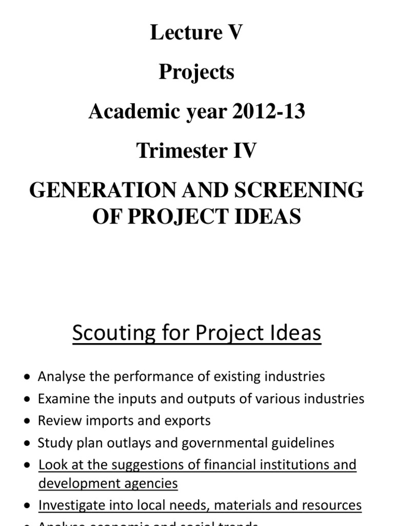 Project Idea Generation and Screening Guide | PDF | Economic Growth ...