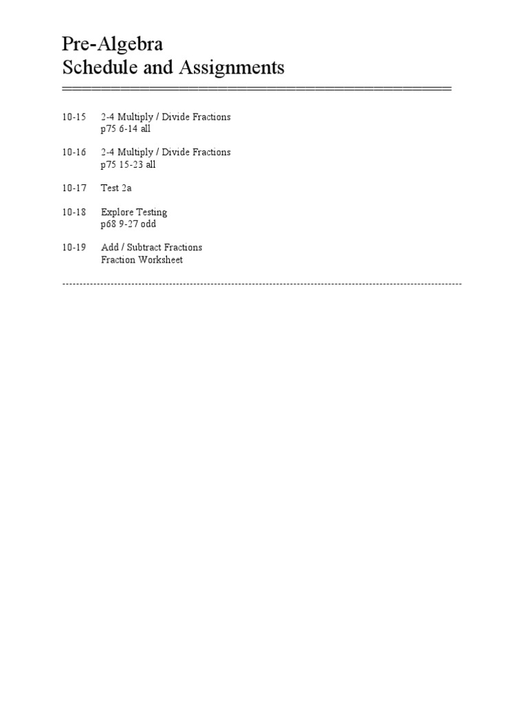 Pre-Algebra Assignments Schedule | PDF | Teaching Methods & Materials